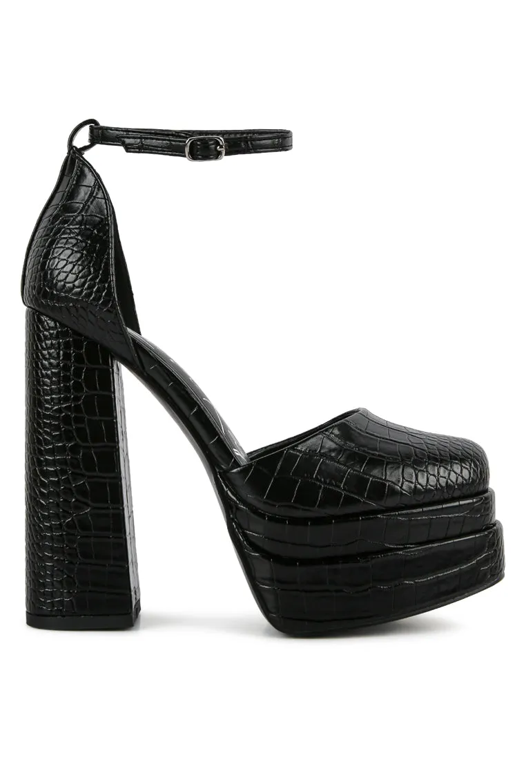 Tempt Me Croc Textured High Block Heel Sandals