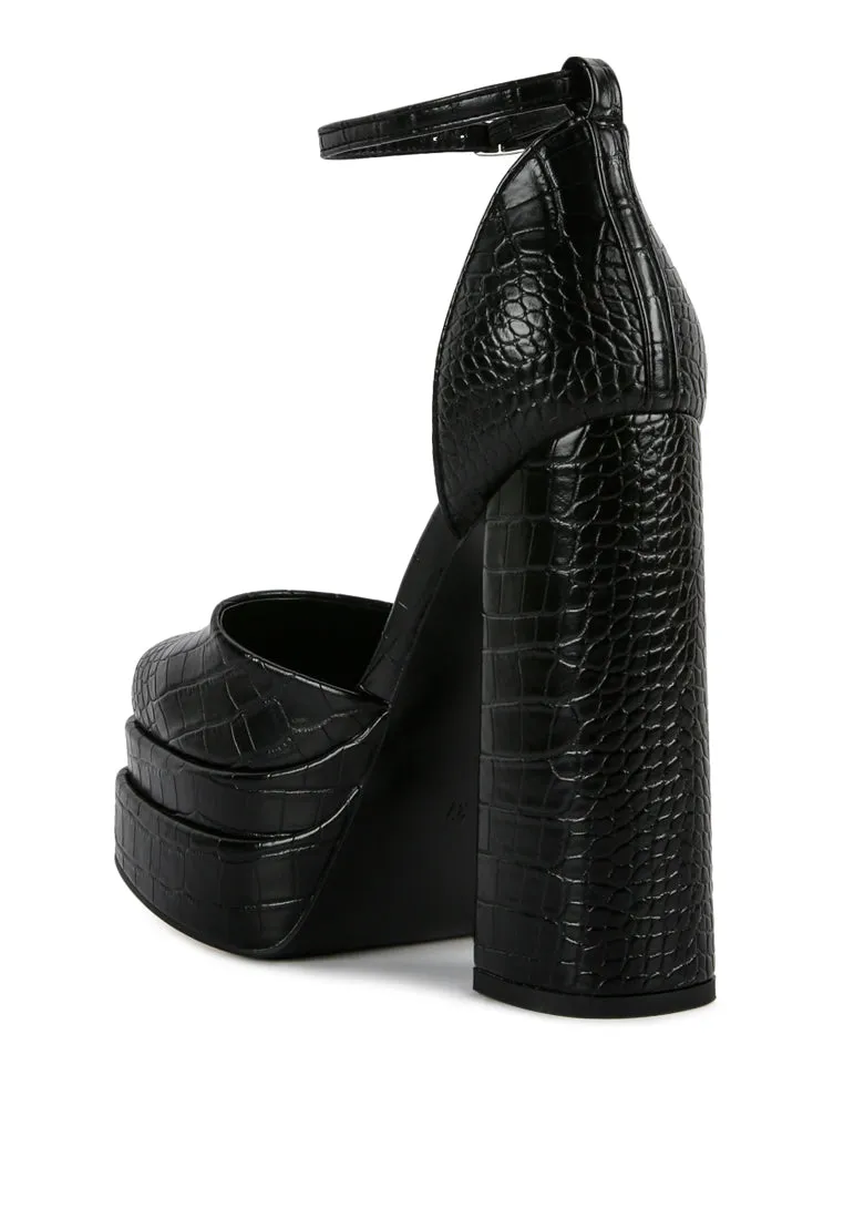 Tempt Me Croc Textured High Block Heel Sandals