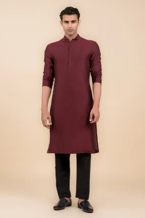 Wine Single Kurta With Zero Point Collar