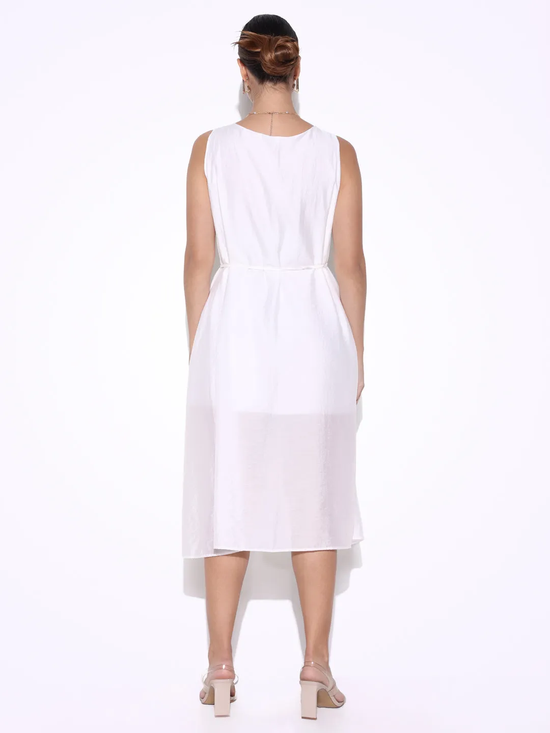 Women Solid White A Line Dress