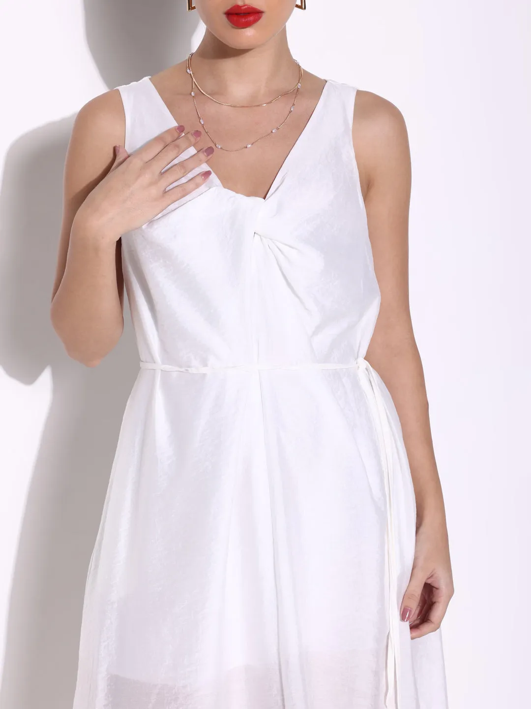 Women Solid White A Line Dress