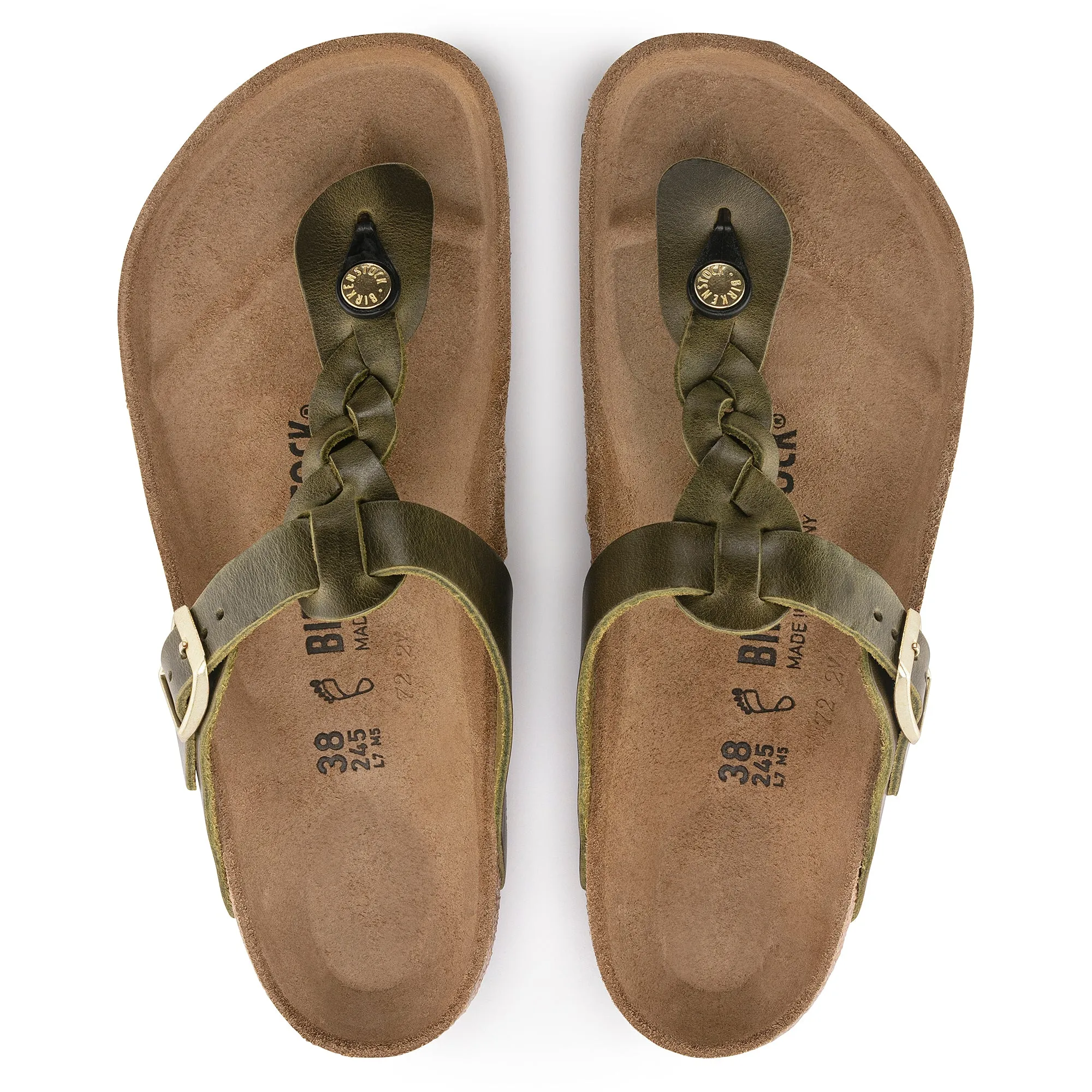 Women's Birkenstock Gizeh Braid Oiled Leather Color:  Olive Green