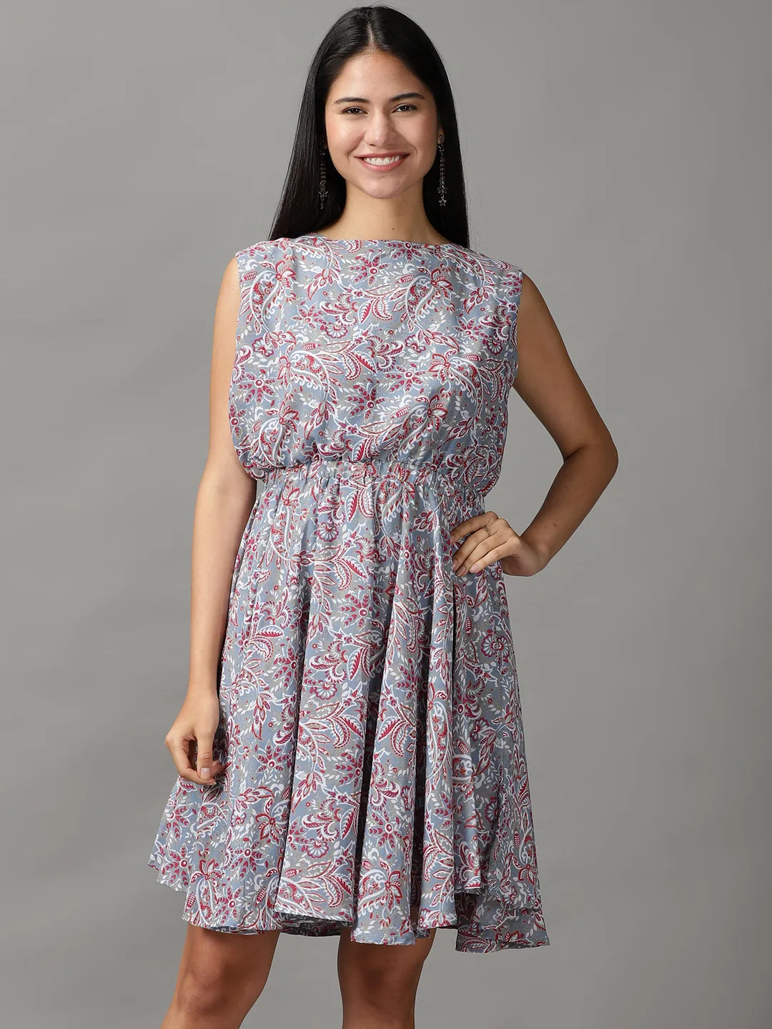 Women's Blue Aztec Fit and Flare Dress